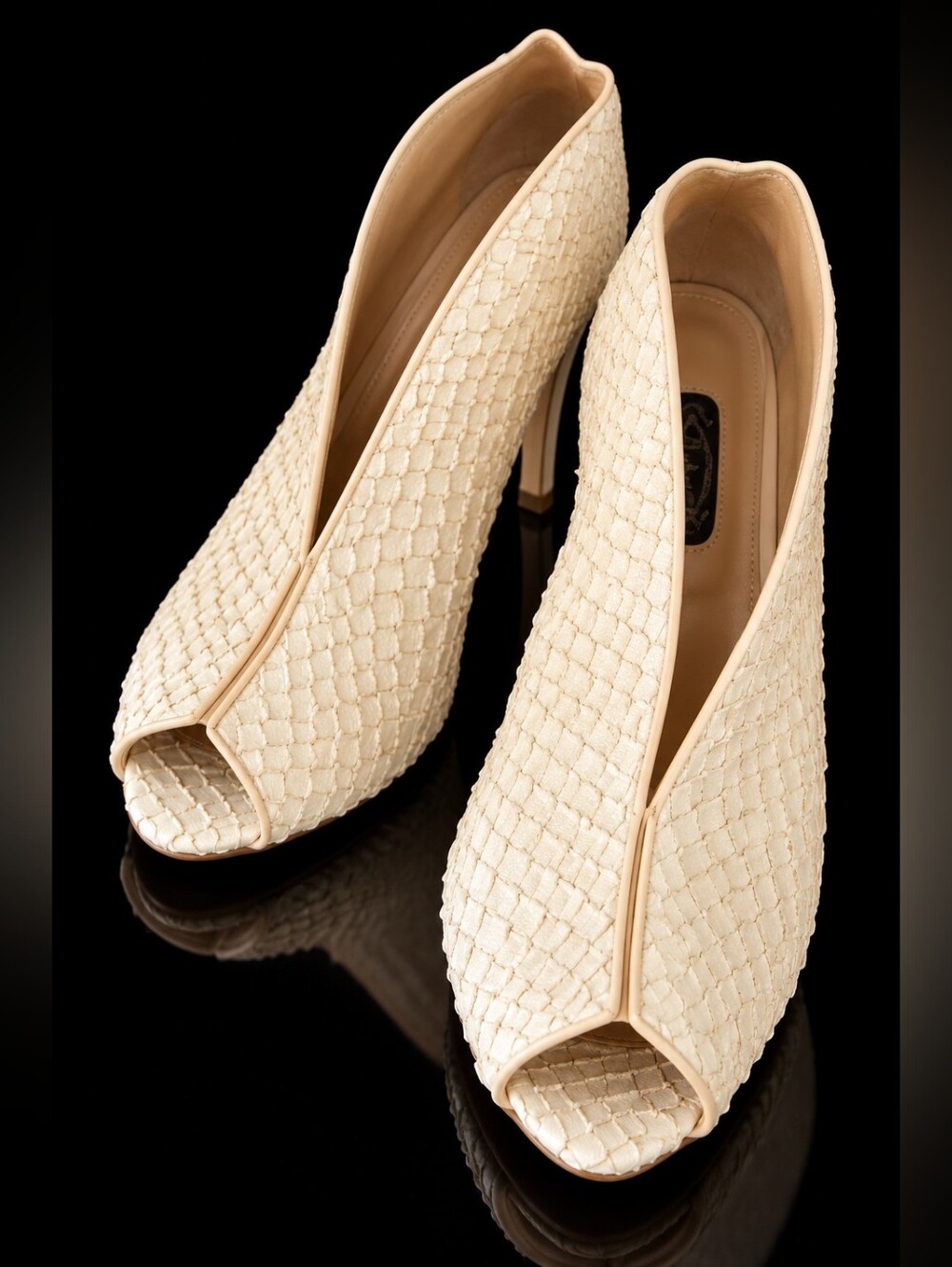SALPY Genuine Snakeskin Ivory Peep Toe Heels Size 7 Handmade USA $480